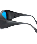 Side view of Hardcore Laser Safety Eyewear And YAG Protective Goggles, black frame with blue lens, designed for laser protection.