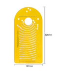 Top Shelf Circle Cutting Jig For Plunge Routers featuring clear measurements and precision holes in bright yellow for accurate cutting.