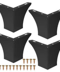 4 Piece Metal Furniture Legs in Bold Black Coated Finish for Dresser and Cabinet Use, Includes Screws for Easy Install