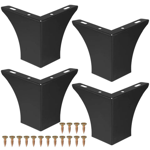 4 Piece Metal Furniture Legs in Bold Black Coated Finish for Dresser and Cabinet Use, Includes Screws for Easy Install
