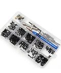 Thinking Process: white 175x100x25mm plastic RC car screw box kit with tools, screws, pins and bits