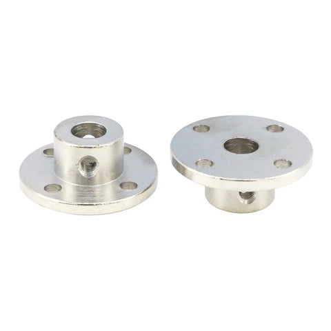 Two metal pieces from 4 Piece 8mm Rigid Flange Shaft Coupling Kit With Set Screws And Included Wrench For Precise Motor Guide Shaft Connections
