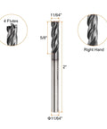 Carbide end mill bit with square nose, 11/64 in cutting diameter, 4 flutes, TiAlN coated, 2 in overall length, right-hand