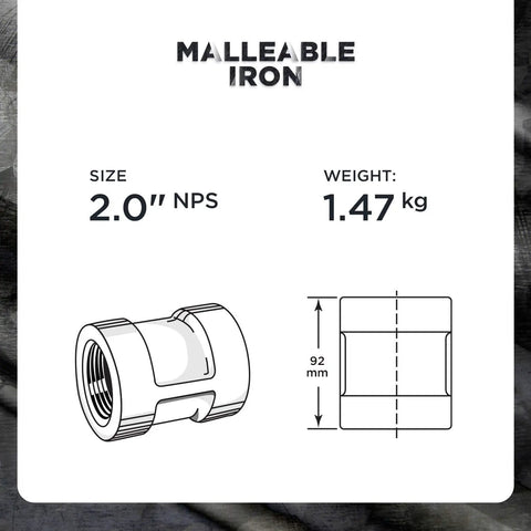 Heavy Duty 2 Inch Malleable Iron Threaded Nipples Connectors Pack Of 5 XH Coupling Pipe Fittings diagram