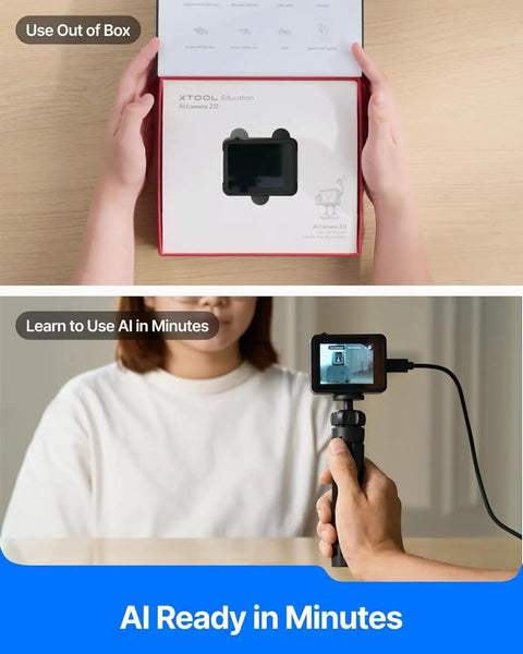 mBot2 Rover STEM Coding Robot Kit For AI Learning, Aluminum Robot With Sensors For Easy To Advanced Projects, Control With Smartphone Or Gamepad Or Auto-Program, Bluetooth And Wifi Enabled, Learn Block-Based To Python Coding, Perfect For Classrooms And., blue robot camera kit in box and handheld use
