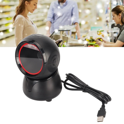 Desktop Barcode Scanner With Global Shutter And Big Window LED Indicator And Prompt Tones 2D QR And Barcode Reader in retail setting