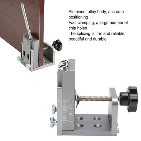 Pocket Hole Jig Kit With 15 Degree Aluminum Alloy Locator Inclined Hole Guide for precise wood joinery, adjustable scale, secure clamp
