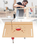 Heavy Duty Router Lifter System Kit With Crank Handle For Small Router Tables on a workbench, precision aluminum lifter with crank handle.