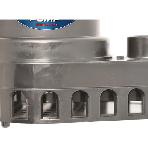 1/3 HP Thermoplastic Submersible Sump Pump With Vertical Float Switch, Durable thermoplastic housing, close-up of base