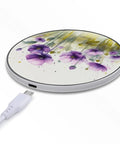 Watercolor Purple Flowers Wireless Charger 10W Fast Charging Pad Slim Portable Charging Station Qi Certified