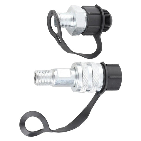 Badass Heavy Duty Hydraulic Quick Connect Coupler M16 X 15 Self Locking Check Valve Cr Plated Steel High Pressure Hose Fitting 70MPa Two Stage Seal Leak Proof Top Shelf Build For Job Sites That Need Grip And Power Zero Hassle With No Mess No Stress. M16 hydraulic coupler with dust caps, cr plated steel