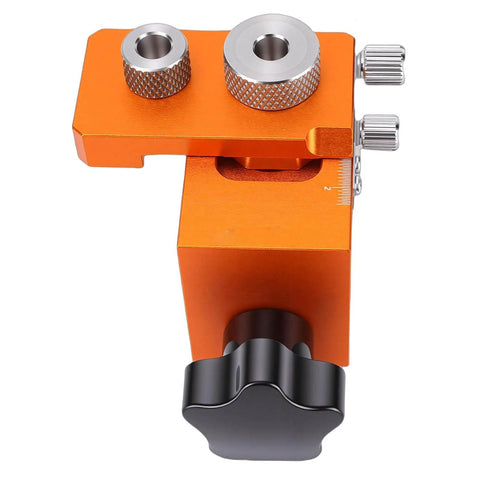 Double Hole Punch Locator And Adjustable Drill Positioning Jig With 12mm Eccentric Nut for precise woodworking and furniture assembly.