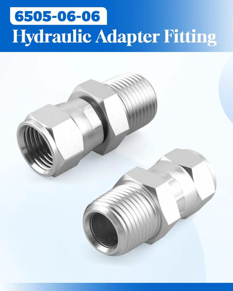 Heavy Duty Hydraulic Hose Adapter Fitting 2 Pack 3/8 Inch Male NPTF To 3/8 Inch Female JIC 37 Degree Swivel Carbon Steel Straight Pipe Joint With Galvanized Finish For Superior Rust And Corrosion Resistance, two fittings