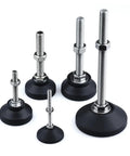 Straight Up Bulletproof Adjustable Leveling Feet 4 Pack Shop Ready Heavy Duty Carbon Steel Mounts with swivel bases in varying heights.