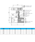 Technical diagram of a Stainless Steel 316 Straight Needle Valve, 1/4 NPT Female Inlet And Outlet, Up To 6000 PSI