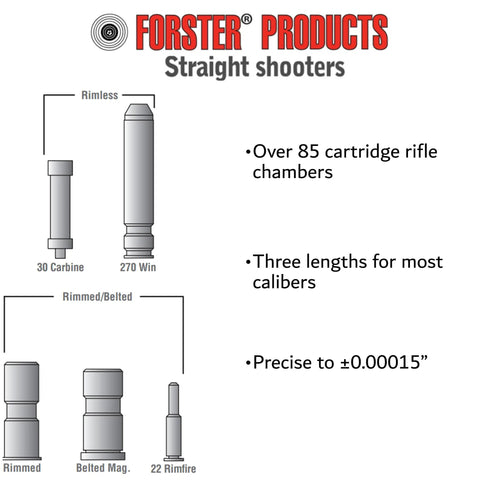 Forster Products chart showing 300 AAC Blackout Headspace Gauge Set Go and No-Go for Rifle Chambers, Precision Machined Steel Gauges with 0.00015 inch tolerance, ISO 9001 Certified, Go-To DIY Gunsmithing Tool for Accurate Chamber Length Checks