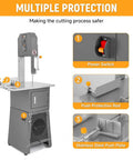 Powerful 550W Commercial Meat Bandsaw With 9.5 Inch Cutting Depth And 10 Inch Cutting Width, featuring multiple protection features