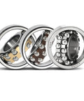 Top Shelf Double Row Self Aligning Ball Bearings 1304 20mm X 52mm X 15mm High Carbon Chrome Steel Nylon Cage, showing three bearings.