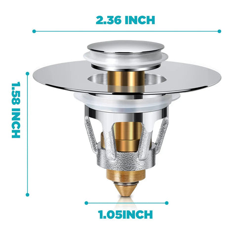 Bathroom Sink Stopper For 1.1 To 1.5 Inch Drains, Bullet Core Push Type Pop Up Basin Drain Filter With Hair Catcher, No Overflow shown in detail