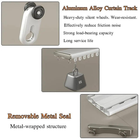 Heavy Duty Dual Aluminum Sliding Door Track With Hella Smooth Gliding Rails For Ceiling Mounted Barn Door Hardware Built Tough To Level Up Your Dope Home Setup In Brown, showing wheels and metal seal.
