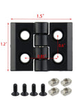 Beefy T Slot Door Frame Hinges Kit Zinc Alloy 6 Pack For 2020 Aluminum Extrusion Profiles Black Finish Durable Mounting Hardware For Aluminum Slot Framing And Easy Install showing dimensions