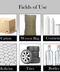 Fields of use for PU Inclined Wall Conveyor Belt 48 Inch Long By 20 Inch Wide Industrial Machine shown with cartons, bottles, and more.