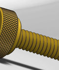 Close-up side view of Five Pack 1/4-20 Knurled Shoulder Brass Thumb Screws With Flat Tip For Secure Grip 1-1/16 Inch Overall Length.