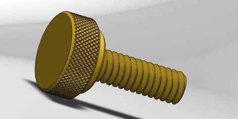 Close-up side view of Five Pack 1/4-20 Knurled Shoulder Brass Thumb Screws With Flat Tip For Secure Grip 1-1/16 Inch Overall Length.