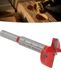 35mm Hinge Boring Jig Kit With Hole Locator, Red Drill Bit and Wrench for precision cabinet door installation, close-up view