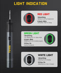 T1 Max Cordless Soldering Iron Kit with light indication guide showing red, green, and white light signals for usage status.