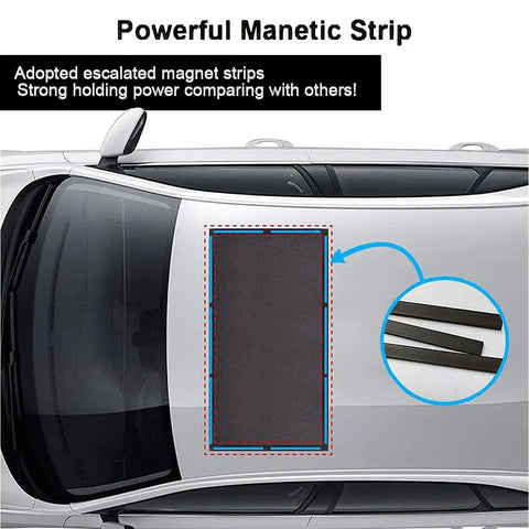 Magnetic Sunroof Sunshade Mesh For Tesla Cybertruck 2023 To 2026 showing powerful magnet strips on a vehicle roof.