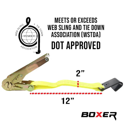 2 Inch By 1 Foot Flat Hook Beefy Replacement Ends 2 Pack For Heavy Duty 2 Inch Ratchet Straps Up To 10000 Lbs For Flatbed Trucks And Trailers Black And Yellow Polyester Webbing, 12-inch WSTDA DOT approved end