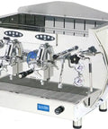Diamante Two Group Volumetric Espresso Coffee Machine In Sapphire Blue With 14 Liter Boiler 230V Four Cup Keypad Dual Pivoting Steam Wands