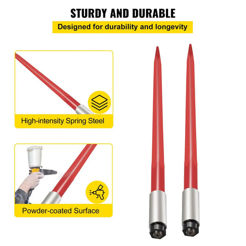 Beefy 39 Inch Hay Bale Spear With 3000 Lbs Capacity Quick Attach Square Hay Bale Fork For Buckets And Tractors Red Coated Steel