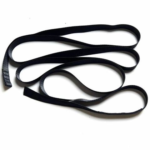 Rowing Machine Tension Rope Accessory For Home Gym Workouts, 270 cm black nylon belt lying flat on white surface