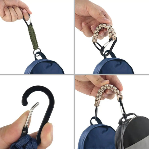 Six Pack Paracord Keychains With Carabiner Clip And Braided Lanyard For Keys Backpacks And Outdoor Gear in use on various bags