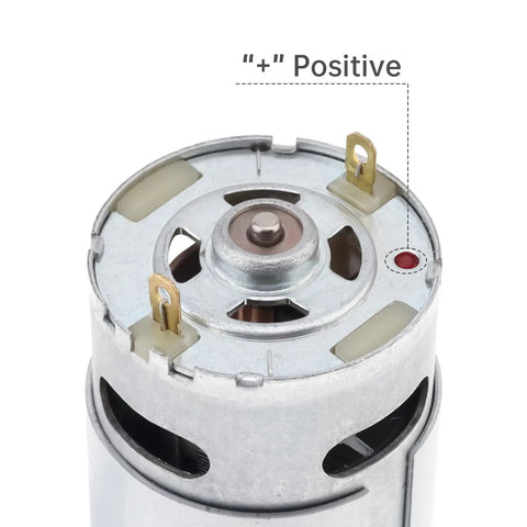 Close-up of a Two Pack 24V DC Motors, 25,000 RPM High Speed Drive Motors showing positive terminal, replacement electric car motor.