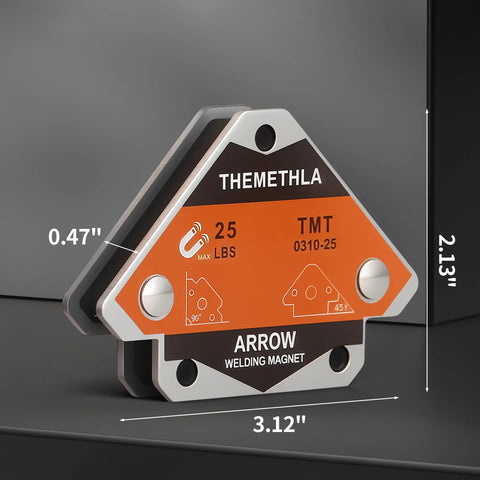 Themethla welding magnet set, 4 pieces, 25 lb max, front angled view with orange label