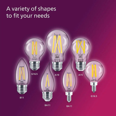 Image of various LED bulbs including LED A19 60W Equivalent Soft White Bulbs 2700K 800 Lumen 8 Pack Dimmable Frosted Flicker Free EyeComfort CRI 95 Natural Color Rendering For That Warm Vibe At Home