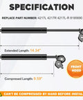 Gas Charged Hood Lift Supports Shocks For 1991 1996 Toyota Camry And 1992 1996 Lexus ES300 Pack Of 2 with length details