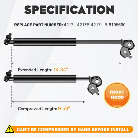Gas Charged Hood Lift Supports Shocks For 1991 1996 Toyota Camry And 1992 1996 Lexus ES300 Pack Of 2 with length details