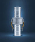Heavy Duty Six Inch Female Cam Lock Coupling Machined From Rugged Aluminum Alloy With Quick Release Design Perfect For Plumbers And Workshop Crews, Tough As Nails Pipe Fitting That Hooks Up Any Hose Or Tube In No Time Flat, viewed from the front with locking mechanism.