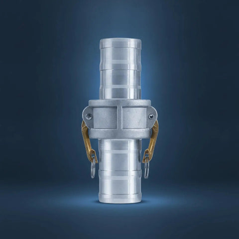 Heavy Duty Six Inch Female Cam Lock Coupling Machined From Rugged Aluminum Alloy With Quick Release Design Perfect For Plumbers And Workshop Crews, Tough As Nails Pipe Fitting That Hooks Up Any Hose Or Tube In No Time Flat, viewed from the front with locking mechanism.