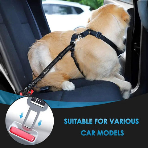 Adjustable Dog Car Seat Belt With Bungee Cord And Universal Headrest Mount, 2 Pack Pet Travel Safety Harness for Road Trips.