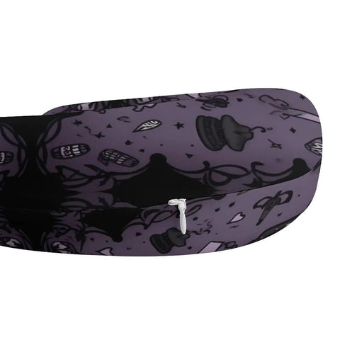 Purple Black Goth Spooky U Shaped Travel Pillow For Neck Support, Super Comfy Memory Foam Core, close-up of surface design