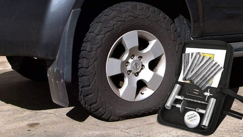 Heavy Duty 24 Piece Tire Repair Kit For Cars Trucks SUVs ATVs And More Pro Grade Emergency Flat Tire Plug Kit With Probes T Handle Tools Valve Stem Tool Caps Lubricant Hex Key And Carry Bag with flat tire