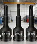 Heavy Duty Integrated Screw Tip Socket Kit With 3/8 Square Drive Featuring Chrome Steel Bodies And Versatile Bits For Home Repairs, DIY Projects And Routine Mechanical Care Services To Tackle Any Job With Ease. S2 PH2 SL5 PZ2 bits