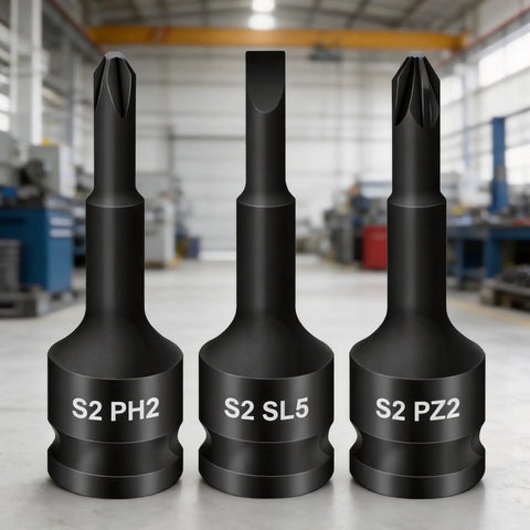 Heavy Duty Integrated Screw Tip Socket Kit With 3/8 Square Drive Featuring Chrome Steel Bodies And Versatile Bits For Home Repairs, DIY Projects And Routine Mechanical Care Services To Tackle Any Job With Ease. S2 PH2 SL5 PZ2 bits