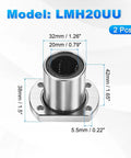 LMH20UU Linear Ball Bearings 20mm Bore 32mm OD 38mm Length 5.5mm Hole 2 Pack Round Flange Rubber Sealed linear bearing