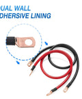 Heavy Duty Battery Terminal Crimp Connector Kit with 70 copper wire lugs and 80 heat shrink tubing, showing dual wall adhesive lining.